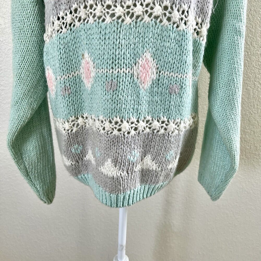 Amilano Vintage Paris Baby Blue Sweater Top Womens Medium Chunky Long Sleeve - Picture 3 of 14